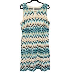 Tacera Women 2X Chevron Crochet Lace Sleeveless V-Neck Shift Dress Teal